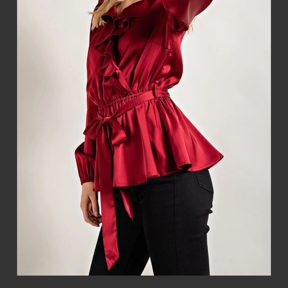 Chic Satin Blouse with Tie Waist